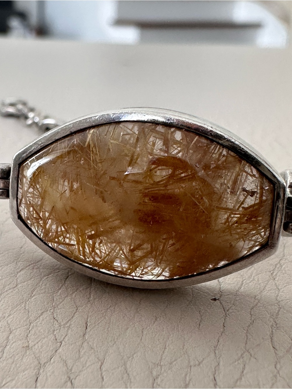 Sterling Silver Rutilated Quartz Bracelet - Golden Brown Crown Hill 925